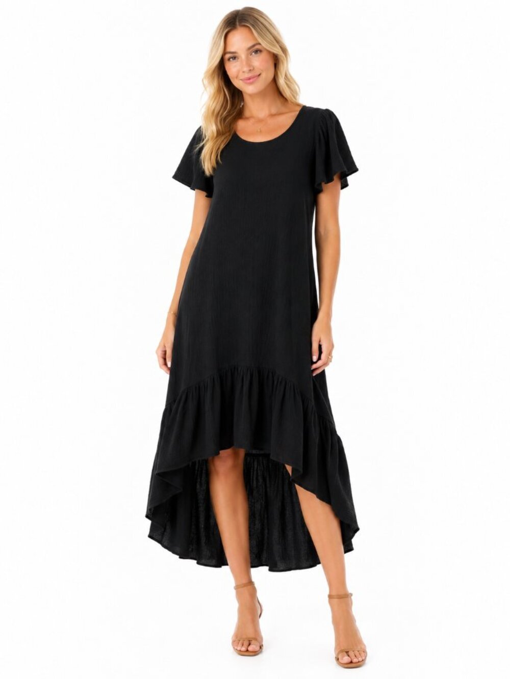 Farmhouse Frocks Dress Size Small Black Ruffle High Low Hem Amish Seamstress